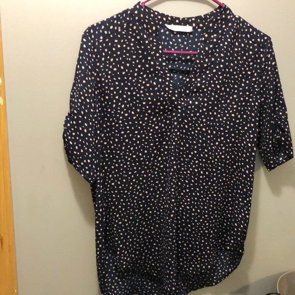 Size small lush blouse blue with pink speckled spots - Picture 1 of 6